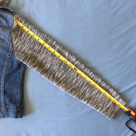 Jessica Simpson Two-Tone Denim Jacket with Sweater Sleeves XS Removable Hood - Picture 7 of 8